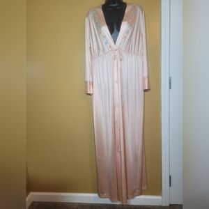 Source Unknown Peach Long Nightgown with Floral Embroidery